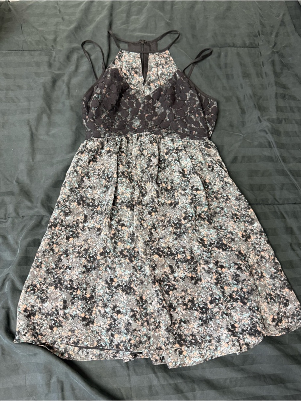 BCBGeneration Black Lace Bodice Floral Mini Dress